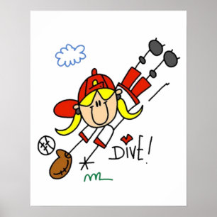 Girl Baseball Player Stick Figure Poster