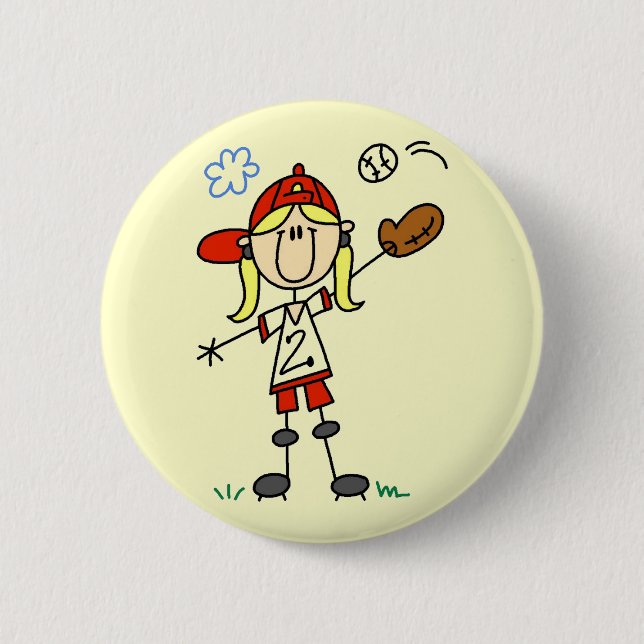 Girl Baseball Player Tshirts and Gifts 2 Inch Round Button (Front)