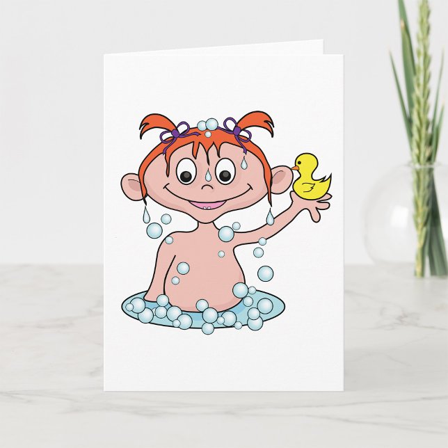Girl Bath Time Fun with Rubber Duck and Bubbles  Card (Creator Uploaded)