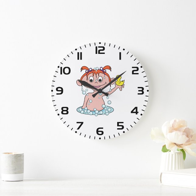 Girl Bath Time Fun with Rubber Duck and Bubbles  Large Clock (Creator Uploaded)