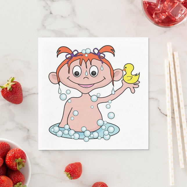 Girl Bath Time Fun with Rubber Duck and Bubbles  Napkin (Creator Uploaded)