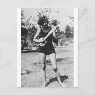 Girl bathing suit beauty playing banjo 1920's postcard
