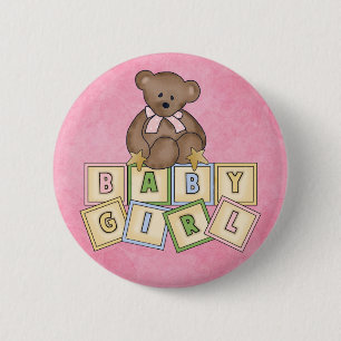 Girl Bear Baby Blocks 2 Inch Round Button