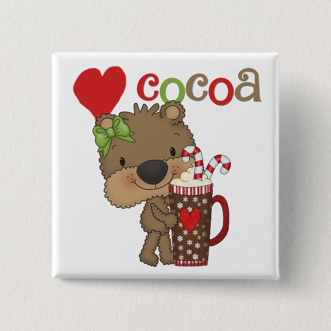 Girl Bear Cocoa Love 2 Inch Square Button (Front)