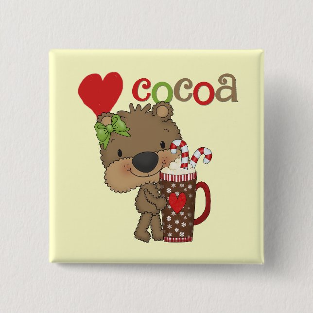 Girl Bear Cocoa Love 2 Inch Square Button (Front)