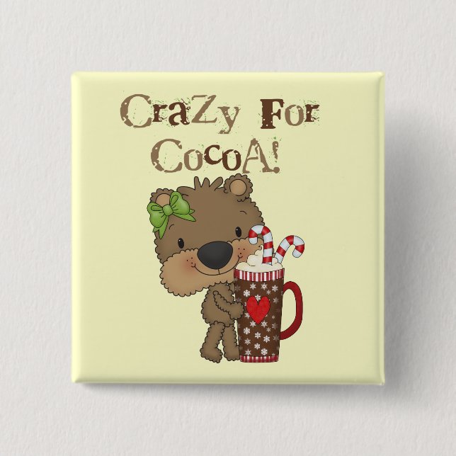 Girl Bear Crazy For Cocoa 2 Inch Square Button (Front)