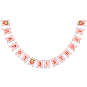 Girl berry baby first strawberry pink birthday bunting flags
