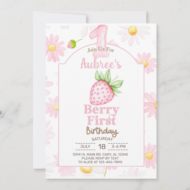 Girl Berry First, 1st birthday invitation, invite. Invitation (Front)