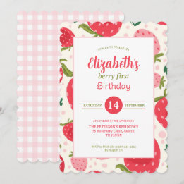 Girl Berry First Birthday Cute Strawberry Pattern Invitation