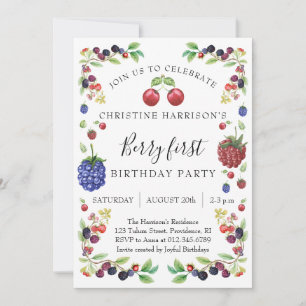 Girl Berry First Birthday Party Invitation