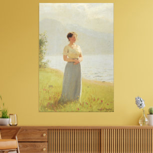 Girl Beside A Fjord Canvas Print
