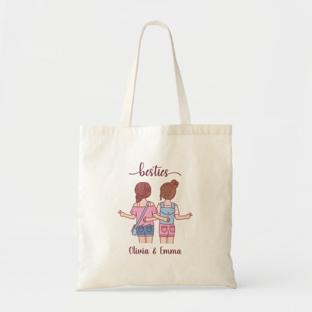 Girl Besties Best Friends Personalized Tote Bag (Front)