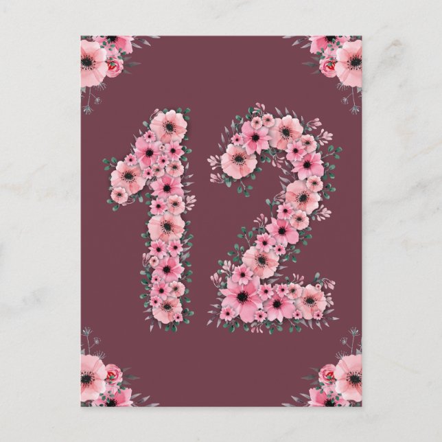 Girl Big 12th Birthday Pink Flowers Green Foliage Postcard (Front)