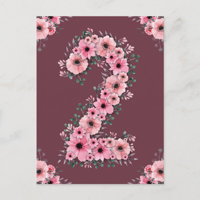 Girl Big 2nd Birthday Pink Flowers Green Foliage Postcard (Front)