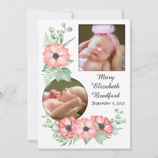 Girl Birth Announcement Flower Photo Card