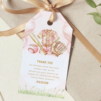 Girl Birthday Baseball Pink Gold Gift Tags