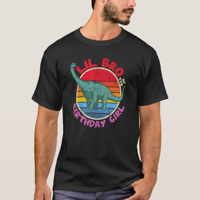 Girl Birthday I Lil Bro I Brachiosaurus I Family M T-Shirt (Front)