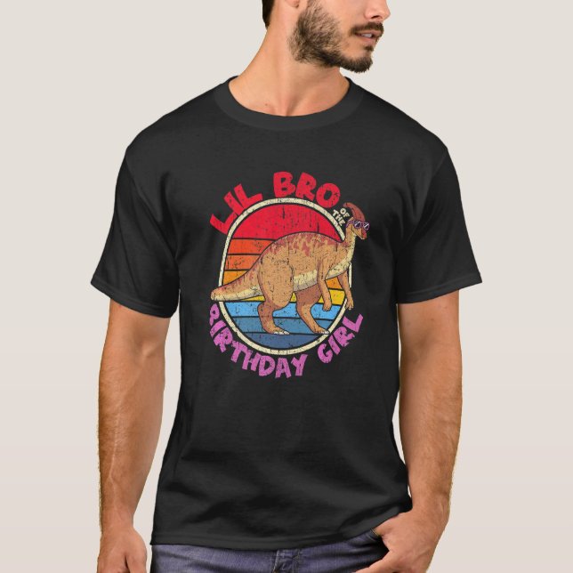 Girl Birthday I Lil Bro I Parasaurolophus I Family T-Shirt (Front)