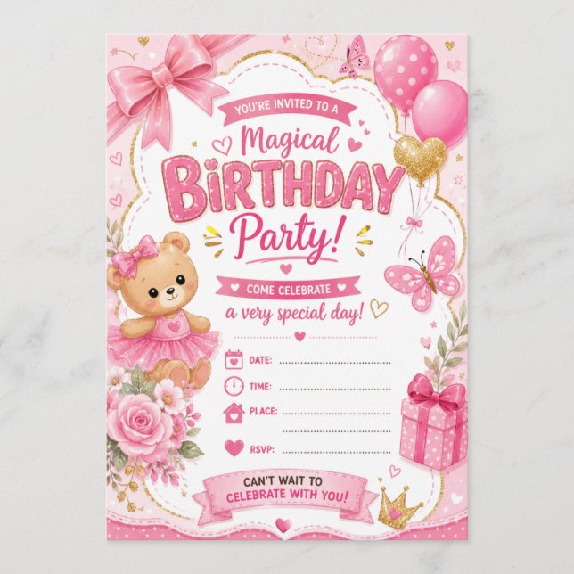 Girl birthday invitation (Front)