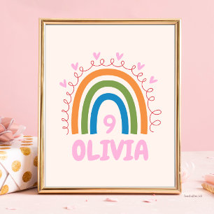 Girl Birthday Party Cute Rainbow Kids Custom Name Poster