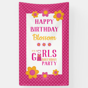 Girl birthday party personalized cute spring flora banner