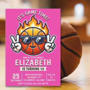 Girl birthday party with a basketball Ball theme Invitation