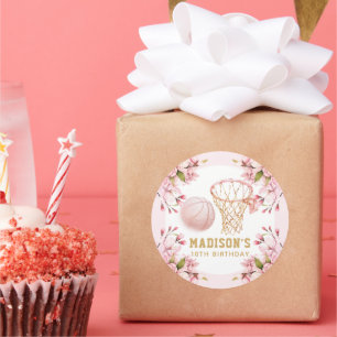 Girl Birthday Personalized Basketball  Classic Round Sticker