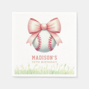 Girl Birthday Personalized Pink Baseball Bow Napkin