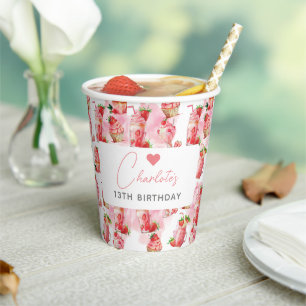 Girl Birthday Personalized Strawberry Milkshake Paper Cups