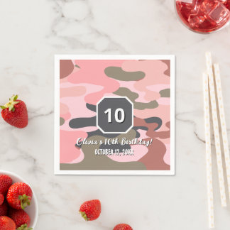 Girl Birthday Pink Green Camouflage Cute Custom Napkin