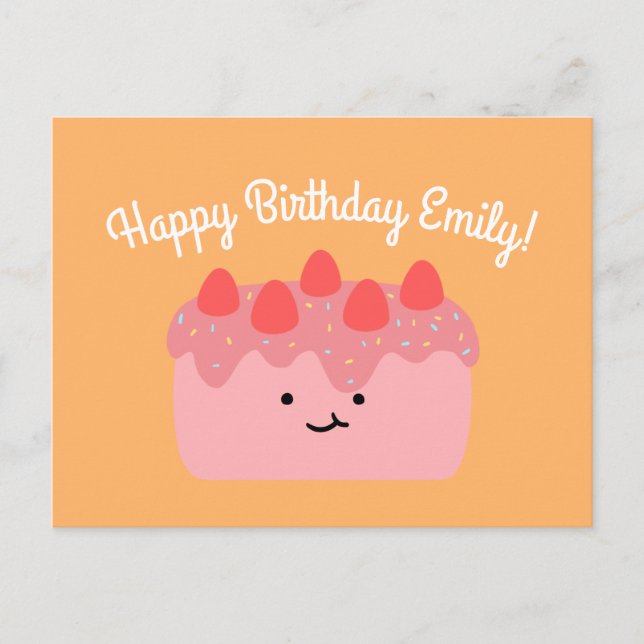 Girl Birthday Pink Strawberry Cake Celebration Postcard (Front)