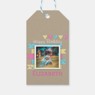 Girl Birthday Pink, Yellow And Blue Scrapbook Gift Tags