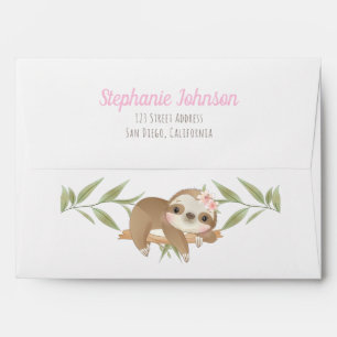 Girl Birthday Sloth Personalized Envelope
