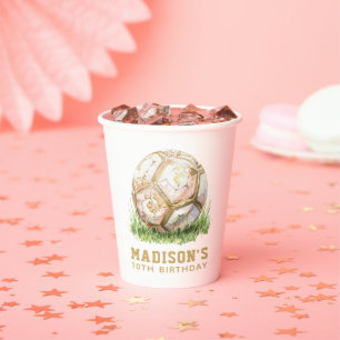 Girl Birthday Soccer Luxury Rosegold Paper Cups