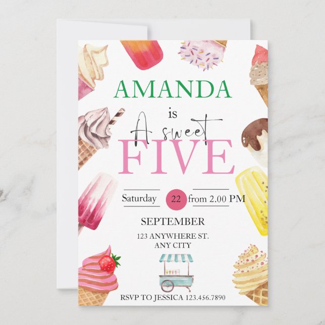 Girl Birthday Summer popsicle Ice Cream Invitation (Front)