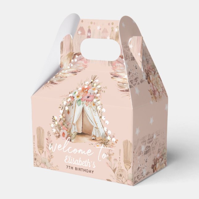 Girl Birthday Tent Slumber Party Welcome Gift Favor Box (Front Side)