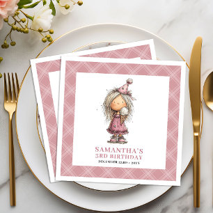 Girl Birthday Whimsical Funny Quirky Pink   Napkin
