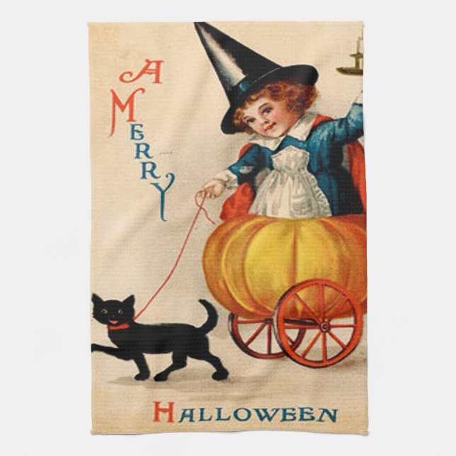 Girl & Black Cat Kitchen Towel (Vertical)