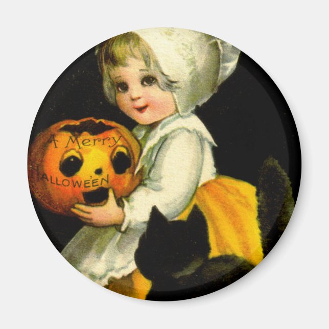 Girl & Black Cat Magnet (Front)