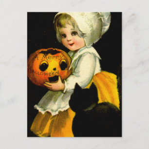 Girl & Black Cat Postcard
