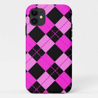 Girl Black & Pink Argyle Pattern iPhone 11 Case