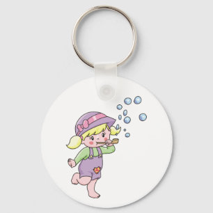 Girl Blowing Bubbles Keychain