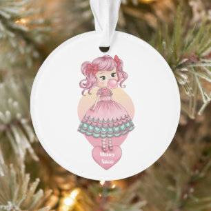 Girl Blowing Pink Bubble Gum Bubble, Birthday Ornament