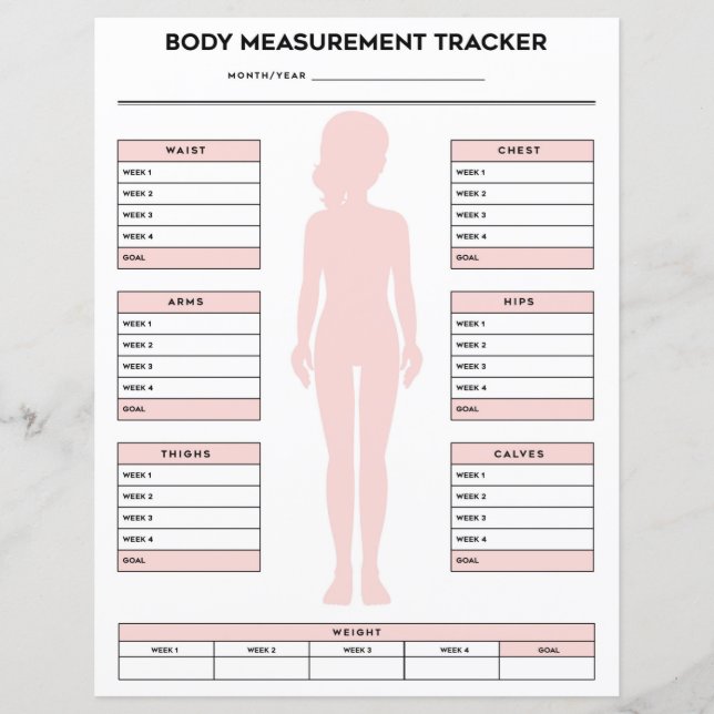 Girl Body Measurements Tracker Weight Loss Chart (Front)