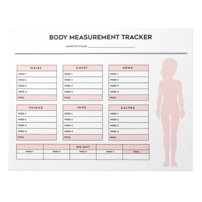 Girl Body Measurements Weight Loss Tracker Goal Notepad (Front)