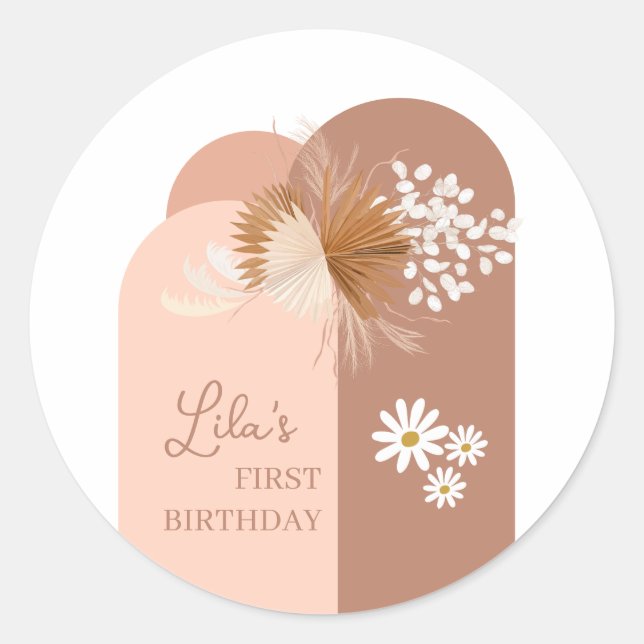 Girl Boho Birthday Classic Round Stickers (Front)