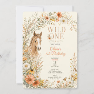 Girl Boho Orange Wildflower Horse Birthday Invitation