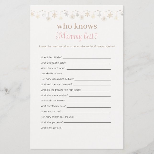 Girl Boho Who Knows Mommy Best Baby Shower Game (Front)