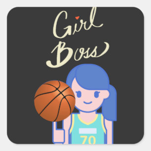 Girl Boss Basketball   Button Square Sticker