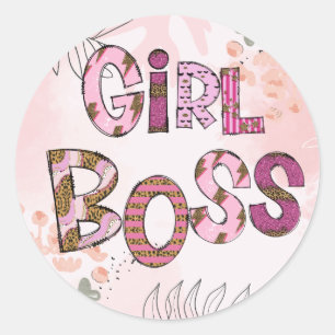Girl Boss Bold Letters Classic Round Sticker